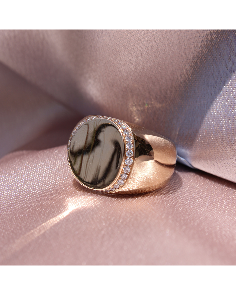 Maravilloso Anillo Ancho Moderno Redondo Brillantes en Oro Rosado 18K