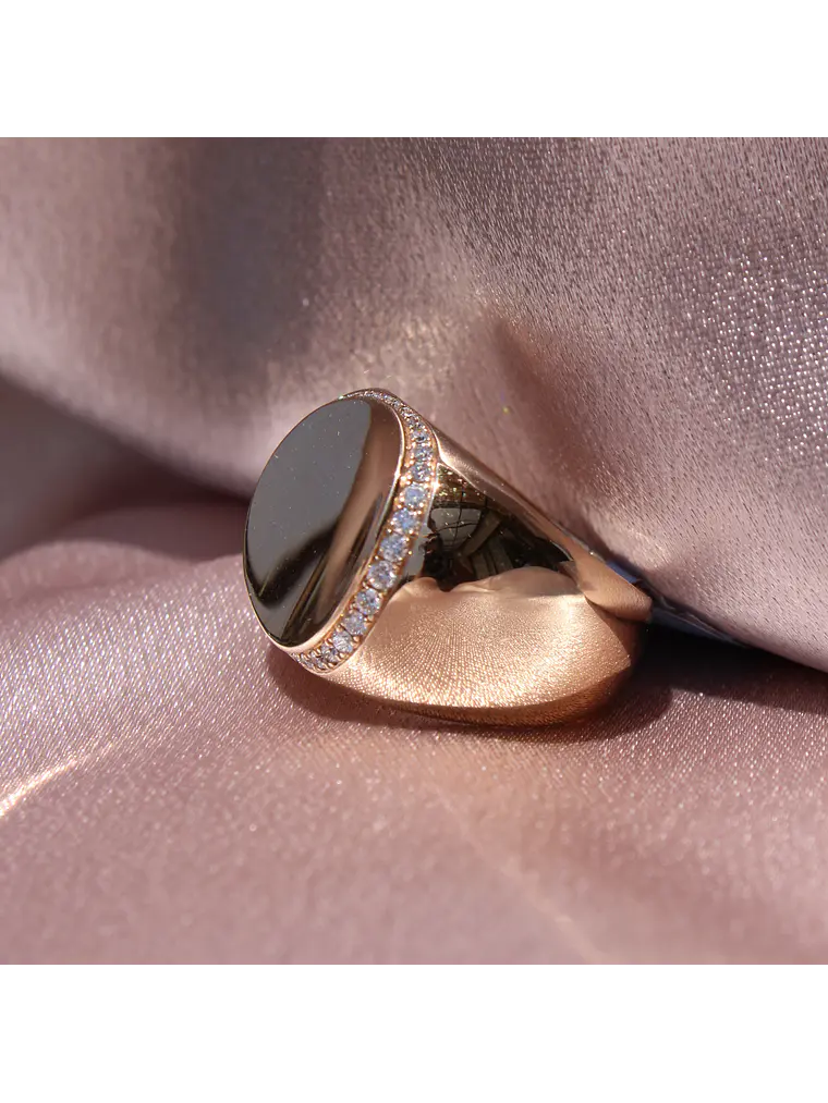 Maravilloso Anillo Ancho Moderno Redondo Brillantes en Oro Rosado 18K 3