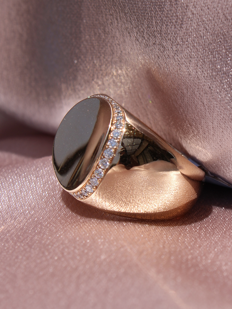 Maravilloso Anillo Ancho Moderno Redondo Brillantes en Oro Rosado 18K 3