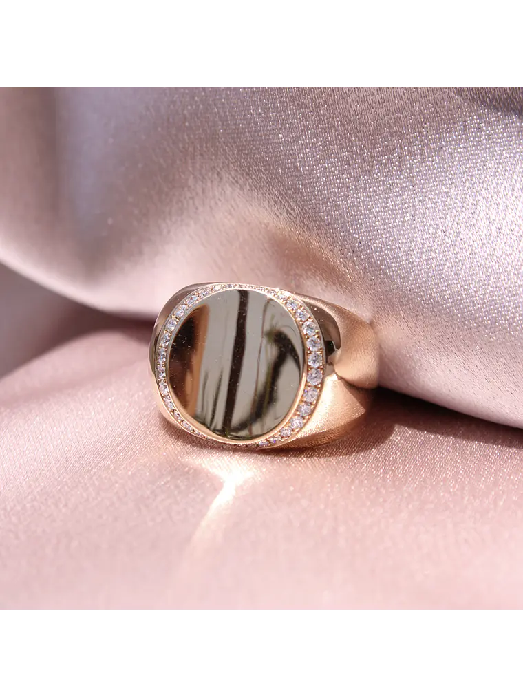 Maravilloso Anillo Ancho Moderno Redondo Brillantes en Oro Rosado 18K 4