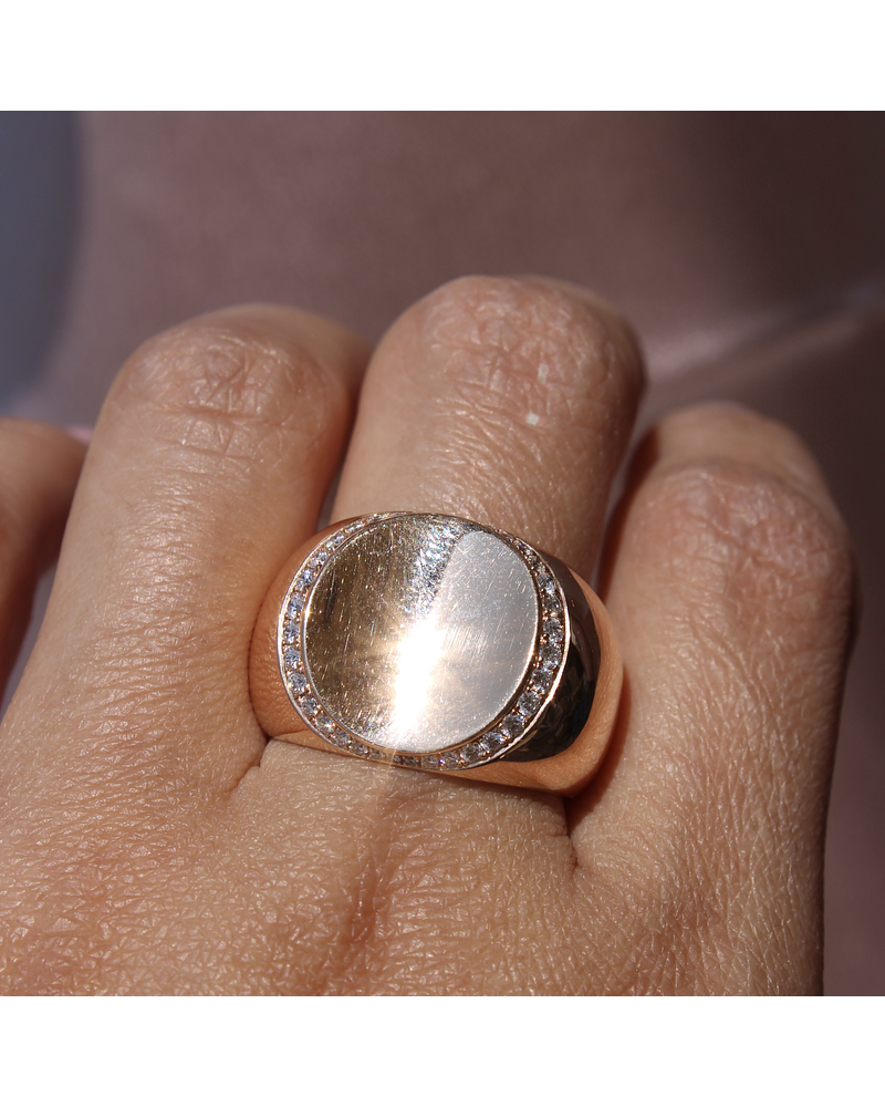 Maravilloso Anillo Ancho Moderno Redondo Brillantes en Oro Rosado 18K