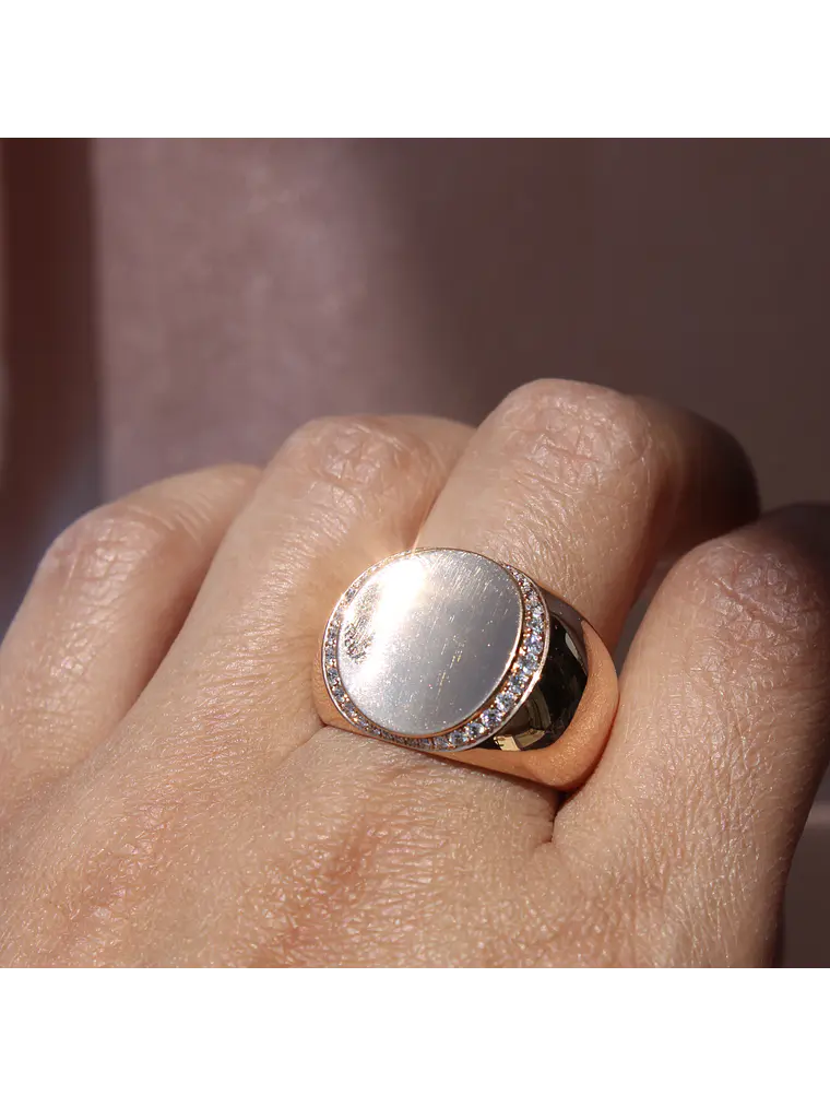 Maravilloso Anillo Ancho Moderno Redondo Brillantes en Oro Rosado 18K 6