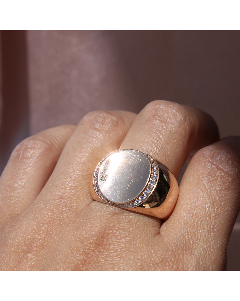 Maravilloso Anillo Ancho Moderno Redondo Brillantes en Oro Rosado 18K