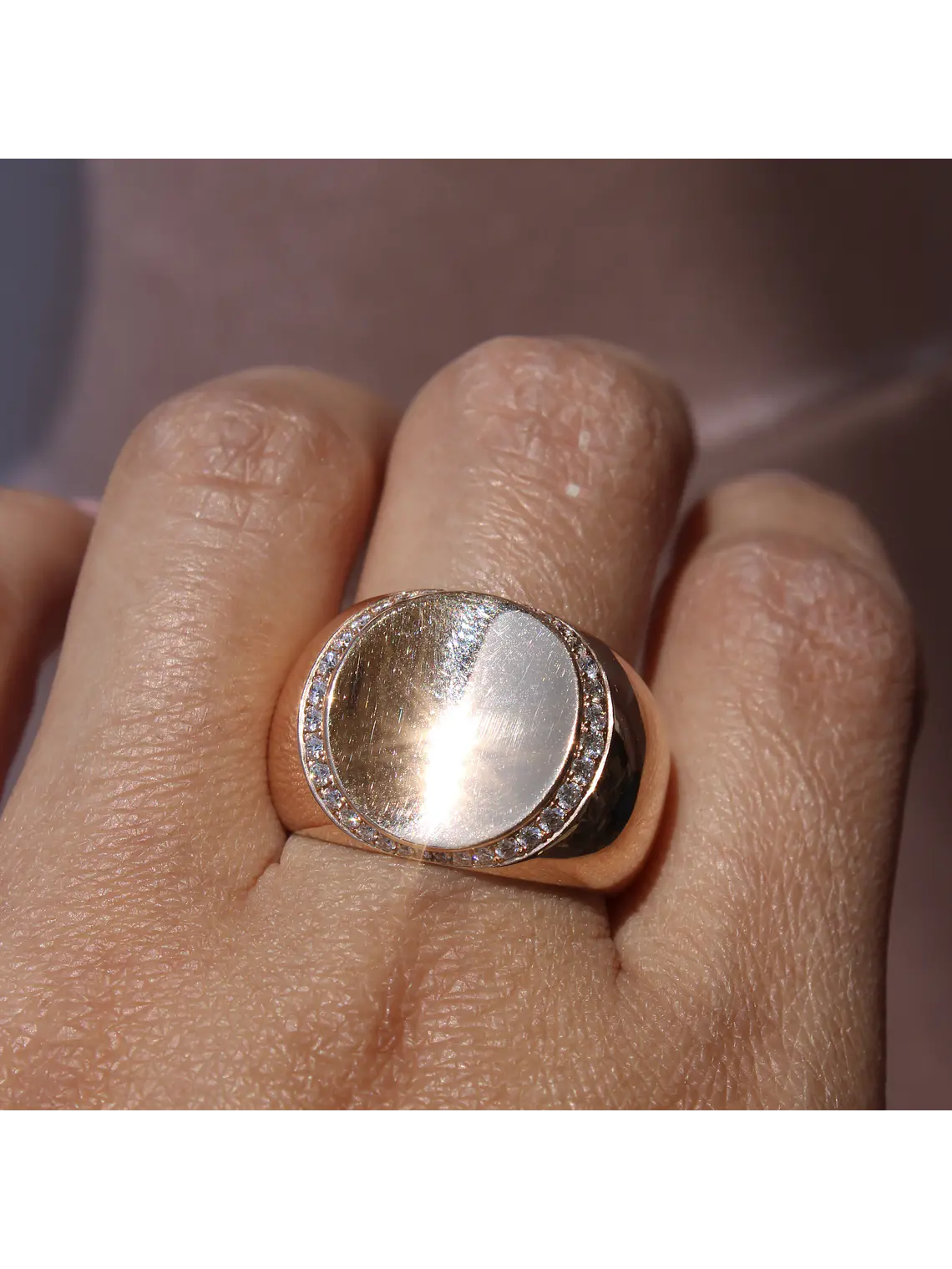 Maravilloso Anillo Ancho Moderno Redondo Brillantes en Oro Rosado 18K 3