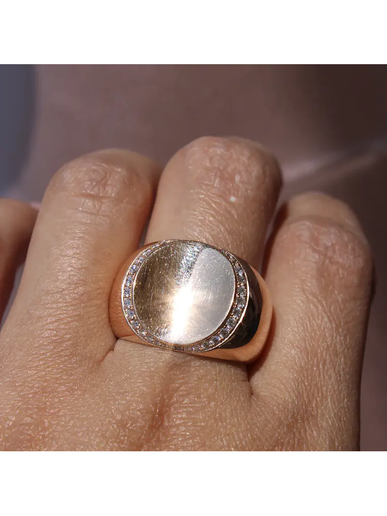 Maravilloso Anillo Ancho Moderno Redondo Brillantes en Oro Rosado 18K 3