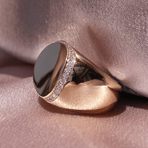 Maravilloso Anillo Ancho Moderno Redondo Brillantes en Oro Rosado 18K