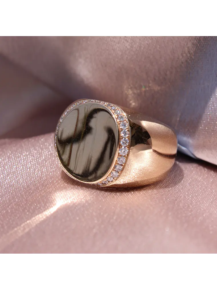 Maravilloso Anillo Ancho Moderno Redondo Brillantes en Oro Rosado 18K 5