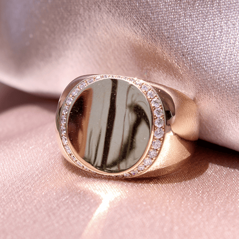 Maravilloso Anillo Ancho Moderno Redondo Brillantes en Oro Rosado 18K