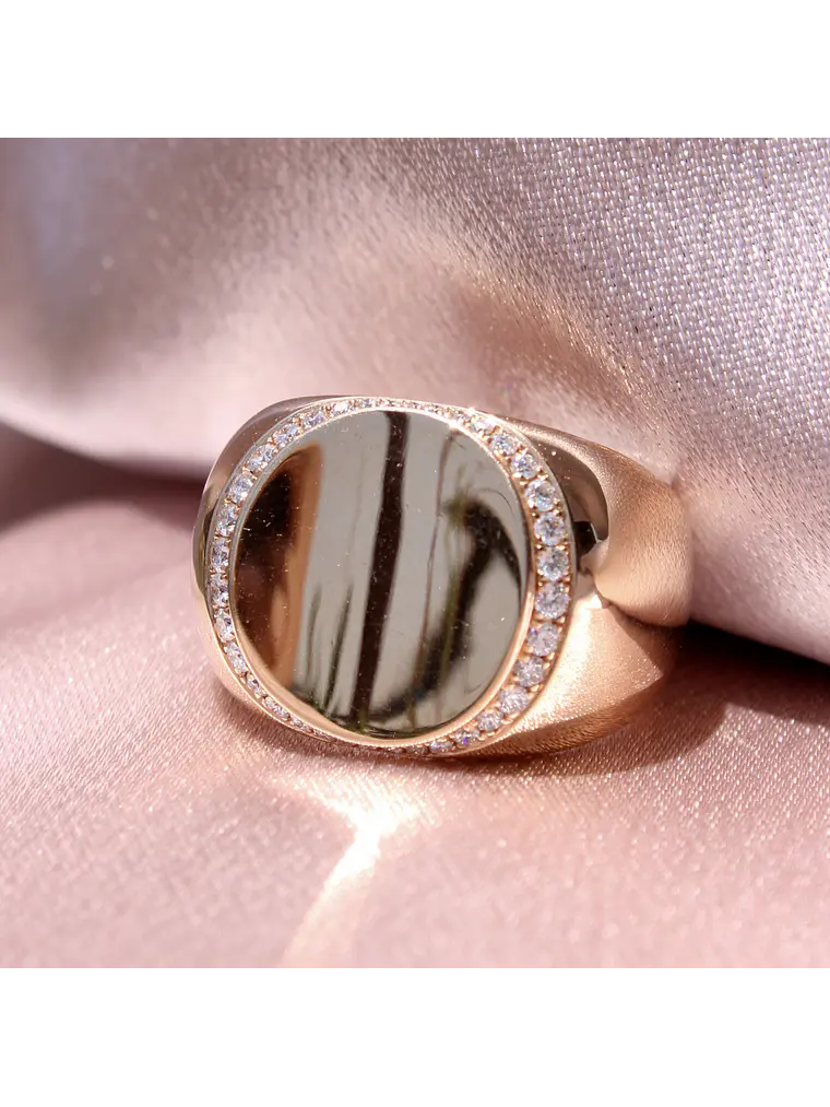 Maravilloso Anillo Ancho Moderno Redondo Brillantes en Oro Rosado 18K 1