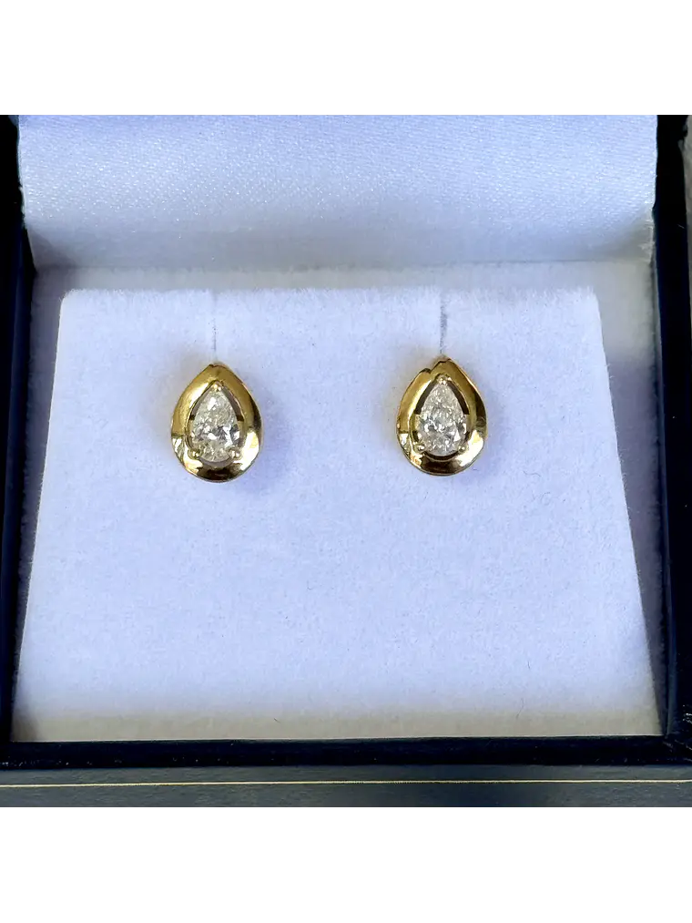 Exclusivos Aros Diamantes Corte Gota Oro Amarillo 18K 2