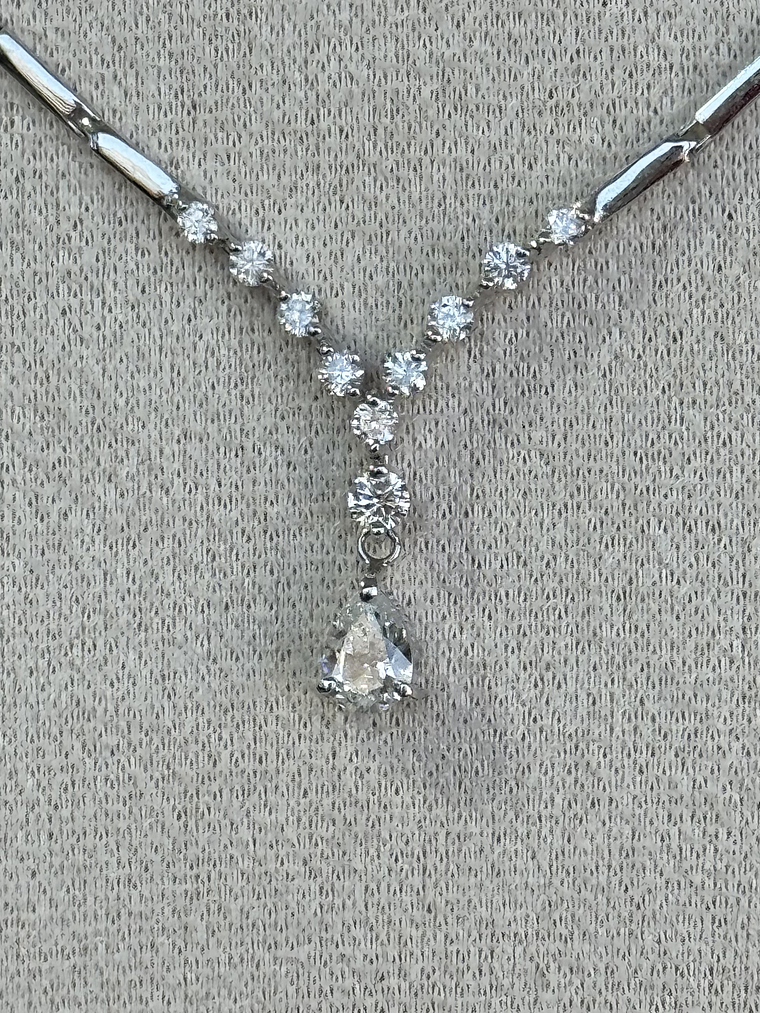 De Princesa! Exclusivo Collar Gran Diamante Corte Gota Oro Blanco 18K 4