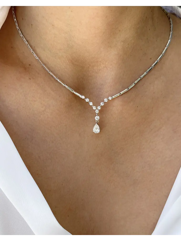 De Princesa! Exclusivo Collar Gran Diamante Corte Gota Oro Blanco 18K 2