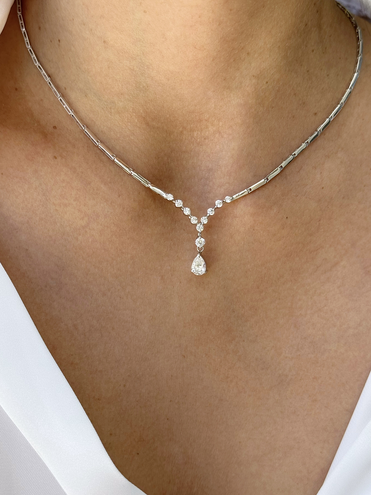 De Princesa! Exclusivo Collar Gran Diamante Corte Gota Oro Blanco 18K 2