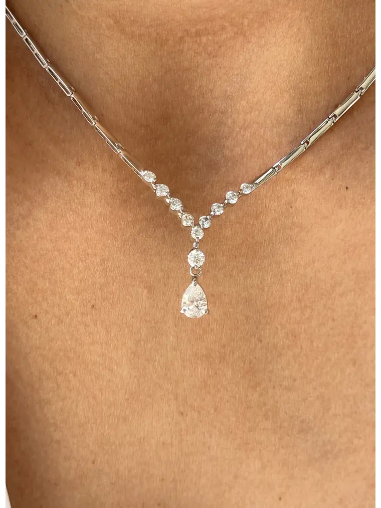 De Princesa! Exclusivo Collar Gran Diamante Corte Gota Oro Blanco 18K 7