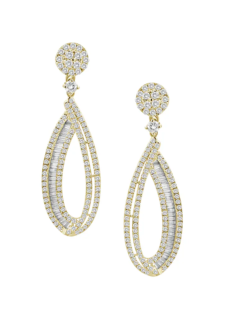 Impactantes Aros Largos de Diamantes 2.35 Ct Oro Amarillo 18K 1