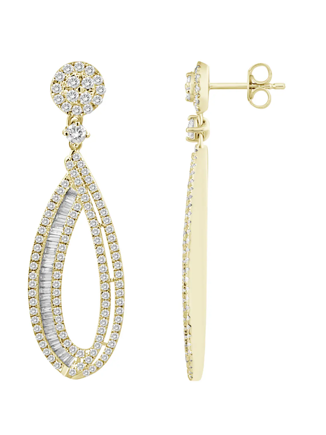 Impactantes Aros Largos de Diamantes 2.35 Ct Oro Amarillo 18K 2