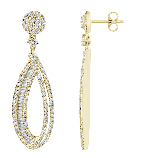 Impactantes Aros Largos de Diamantes 2.35 Ct Oro Amarillo 18K