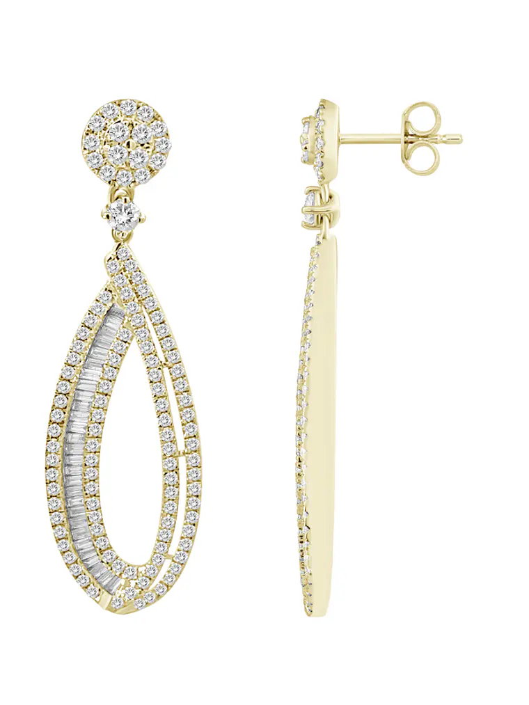 Impactantes Aros Largos de Diamantes 2.35 Ct Oro Amarillo 18K 2