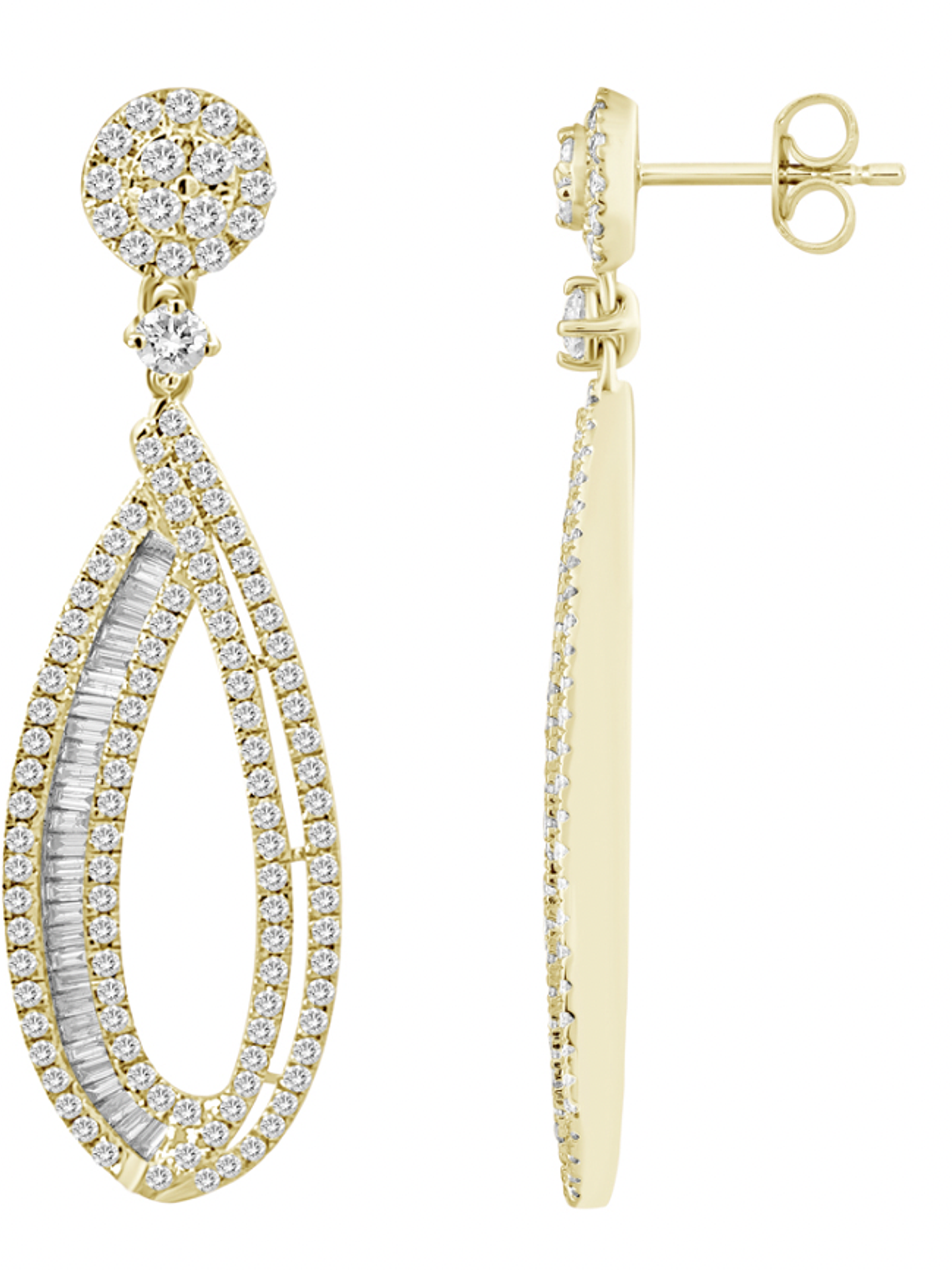 Impactantes Aros Largos de Diamantes 2.35 Ct Oro Amarillo 18K 2