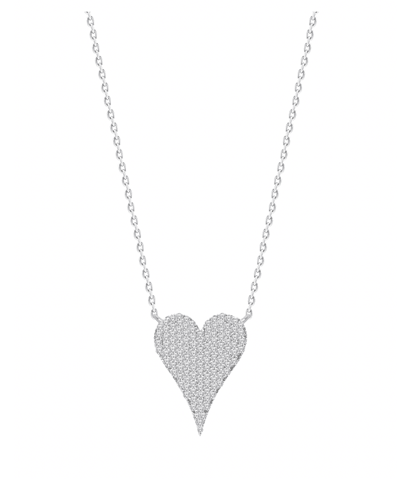 Collar Corazón Mediano Diamantes en Oro Blanco 18K