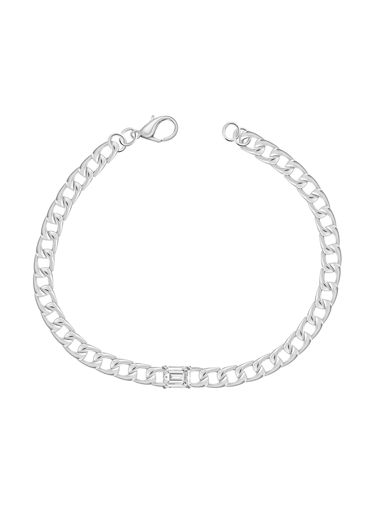 Exclusiva Pulsera Diamante Corte Esmeralda en Oro Blanco 18K 1
