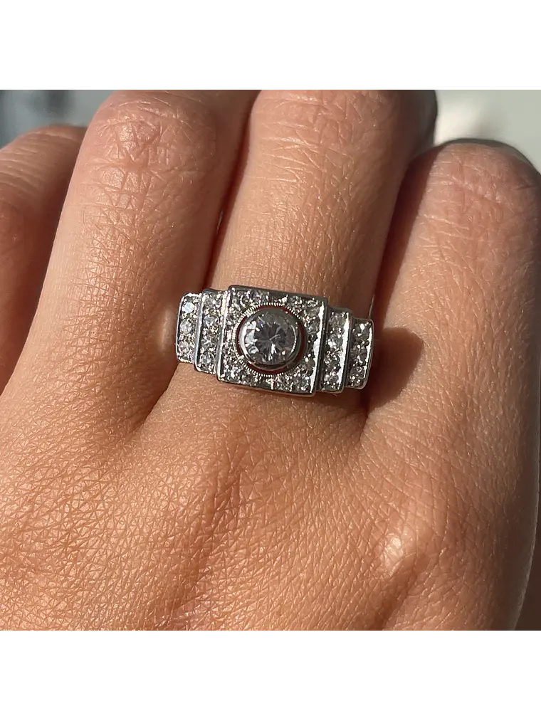 Anillo Cintillo Vintage 1 Ct Brillantes en Oro Blanco 18K 2