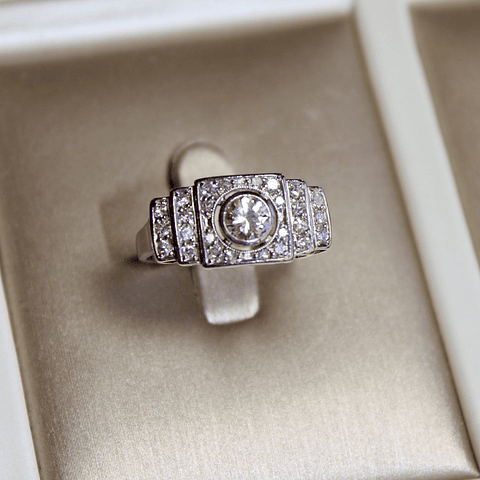 Anillo Cintillo Vintage 1 Ct Brillantes en Oro Blanco 18K