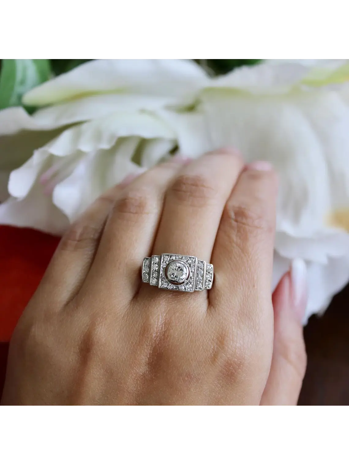 Anillo Cintillo Vintage 1 Ct Brillantes en Oro Blanco 18K 6