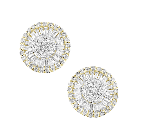 Aros Diamantes Redondos Grandes 11 mm en Amarillo 18K