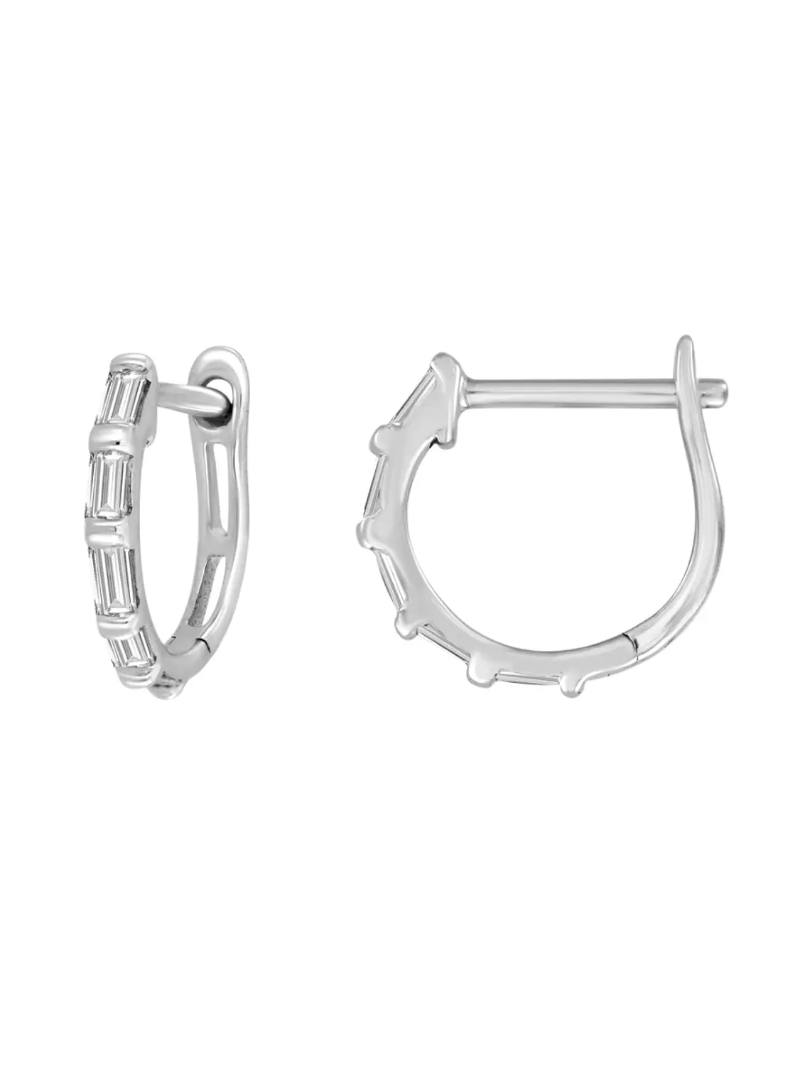 Aros Mini Argollas Diamantes Baguette Oro Blanco 18K 1