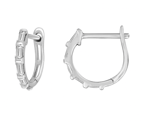 Aros Mini Argollas Diamantes Baguette Oro Blanco 18K