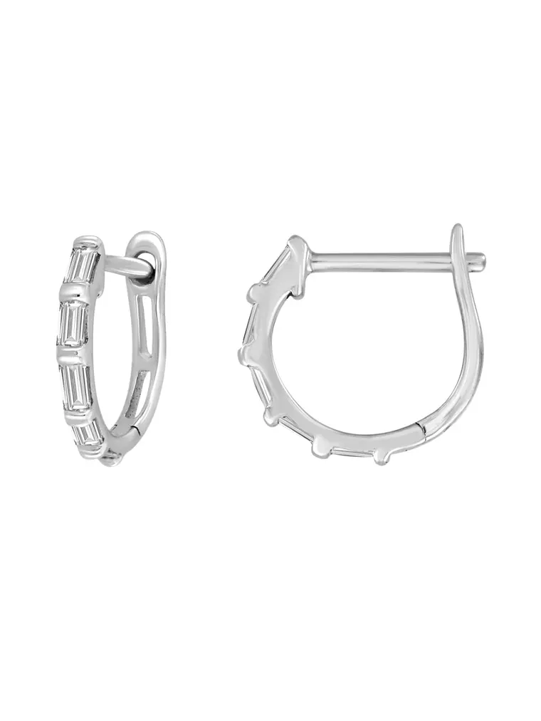 Aros Mini Argollas Diamantes Baguette Oro Blanco 18K 1