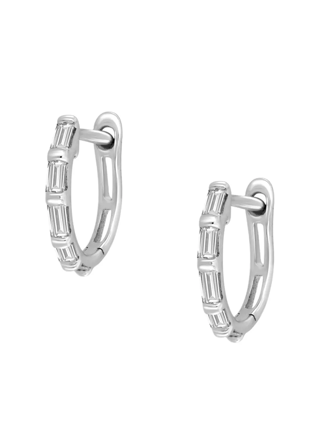 Aros Mini Argollas Diamantes Baguette Oro Blanco 18K 2