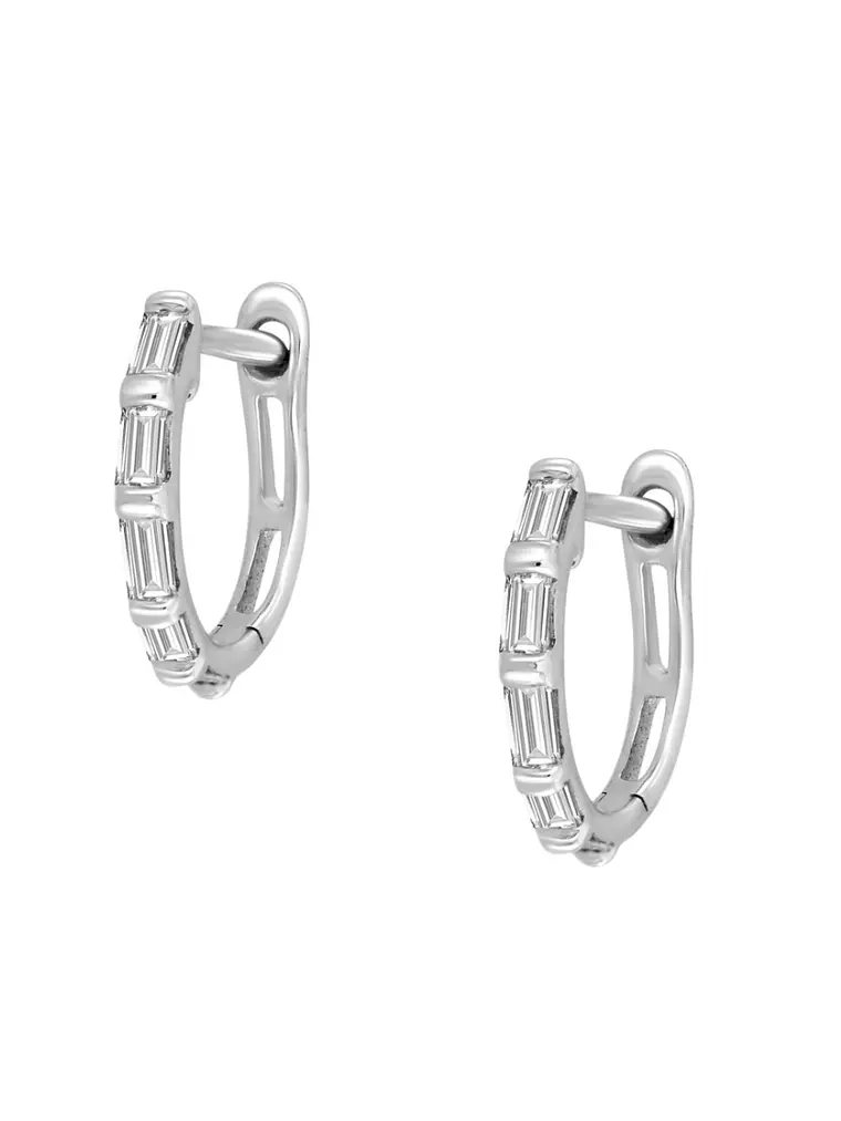 Aros Mini Argollas Diamantes Baguette Oro Blanco 18K 2