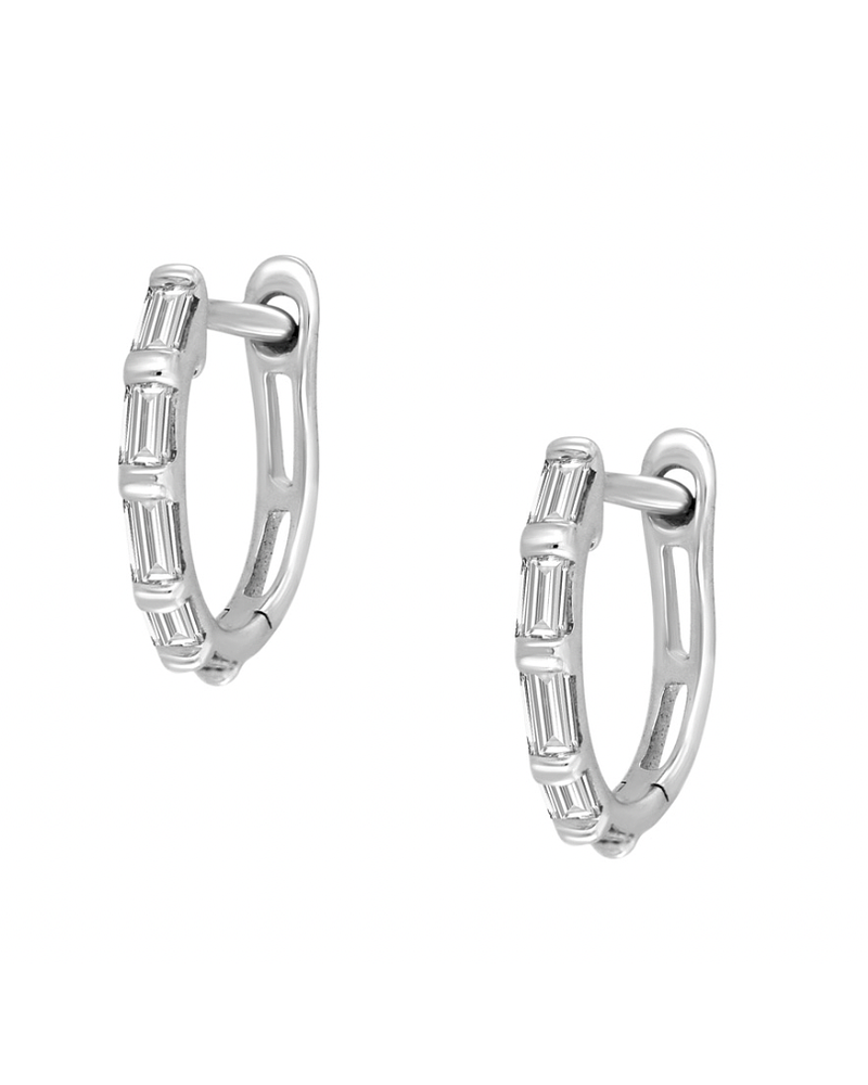 Aros Mini Argollas Diamantes Baguette Oro Blanco 18K