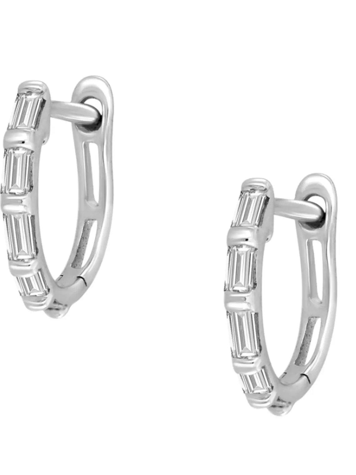 Aros Mini Argollas Diamantes Baguette Oro Blanco 18K 2