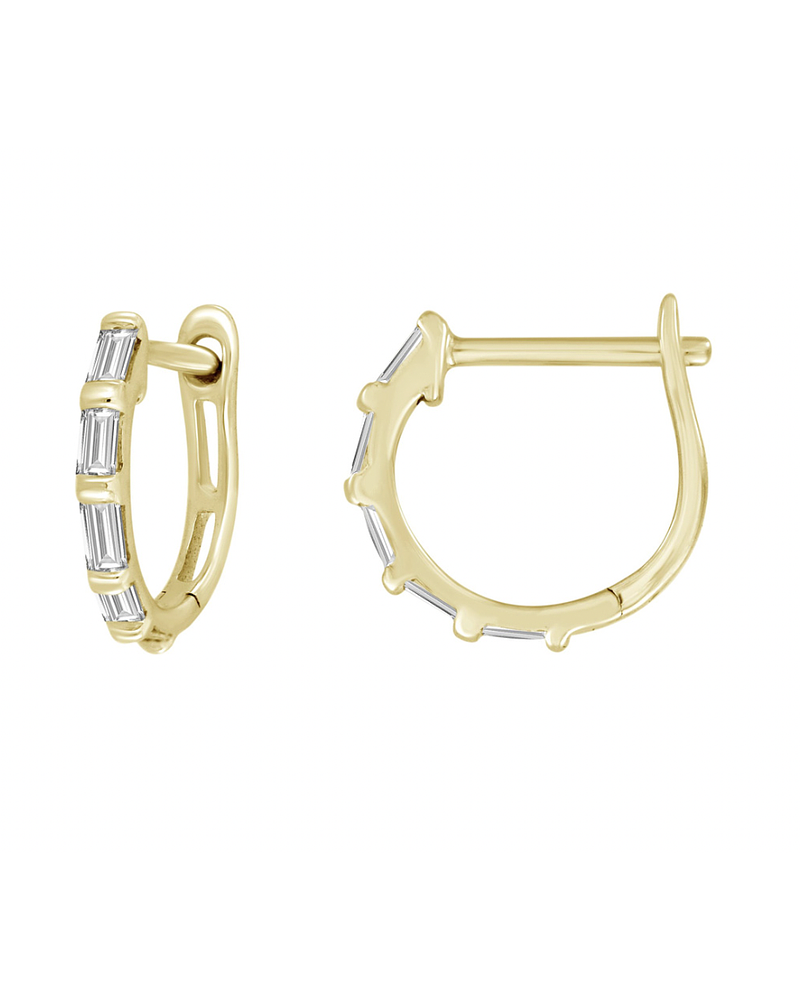 Aros Mini Argollas Diamantes Baguette Oro Amarillo 18K