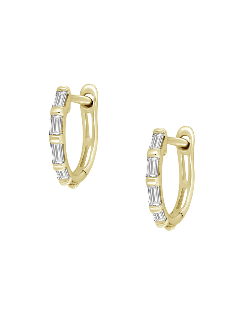 Aros Mini Argollas Diamantes Baguette Oro Amarillo 18K