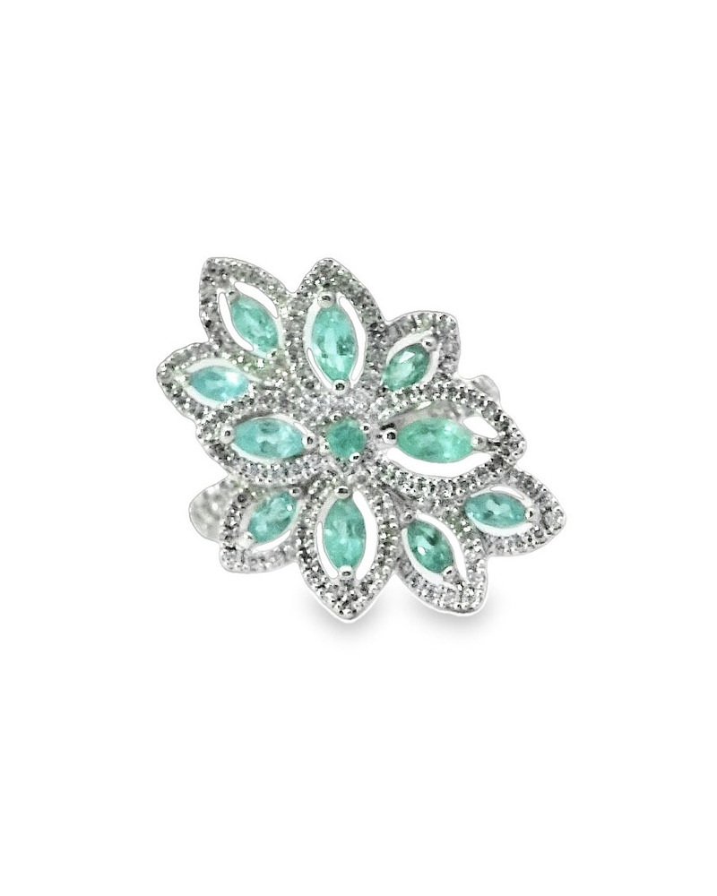 Espectacular Anillo 11 Turmalinas Paraíba Neón con Halo de Diamantes en Platino