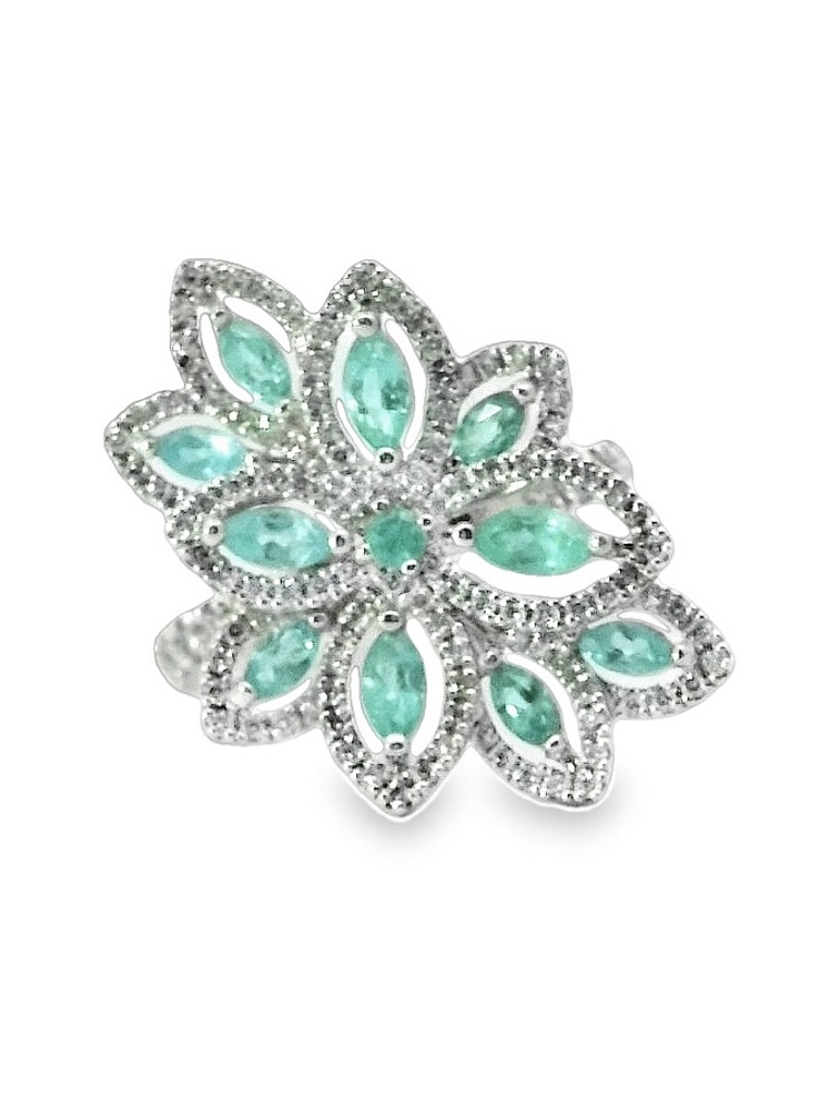 Espectacular Anillo 11 Turmalinas Paraíba Neón con Halo de Diamantes en Platino 2