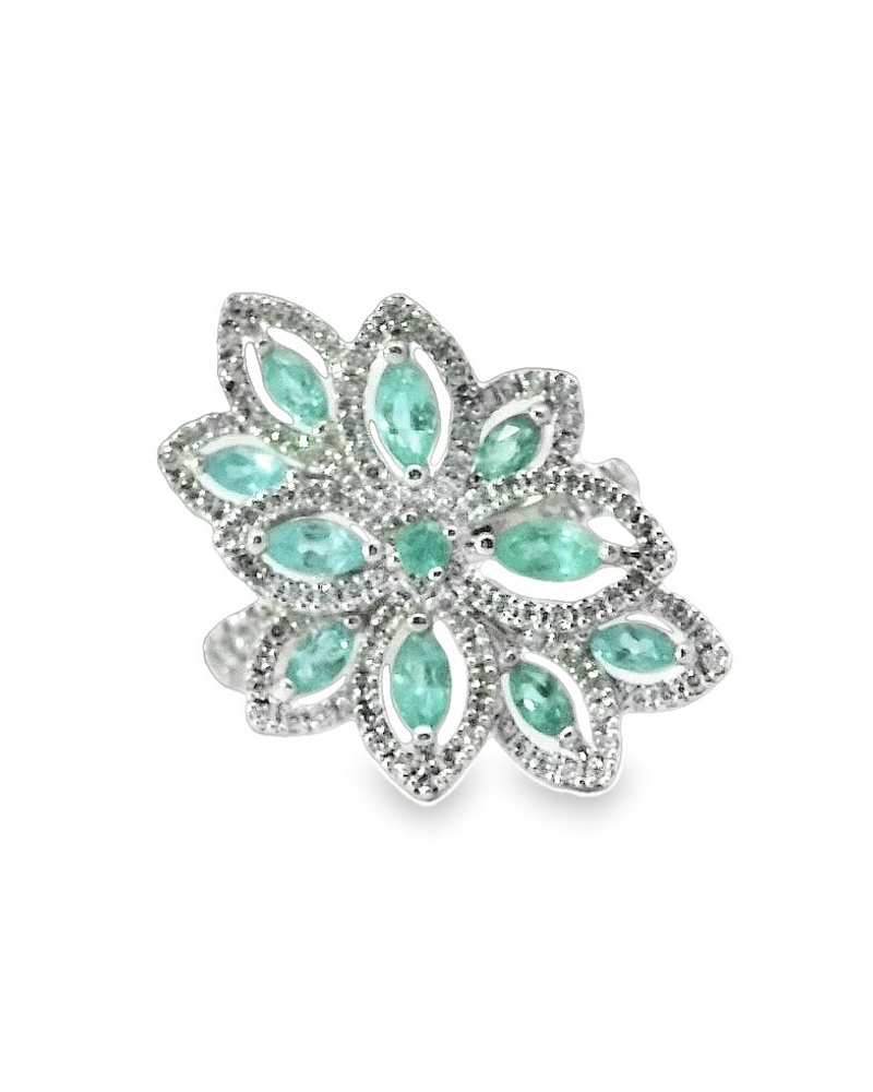 Espectacular Anillo 11 Turmalinas Paraíba Neón con Halo de Diamantes en Platino