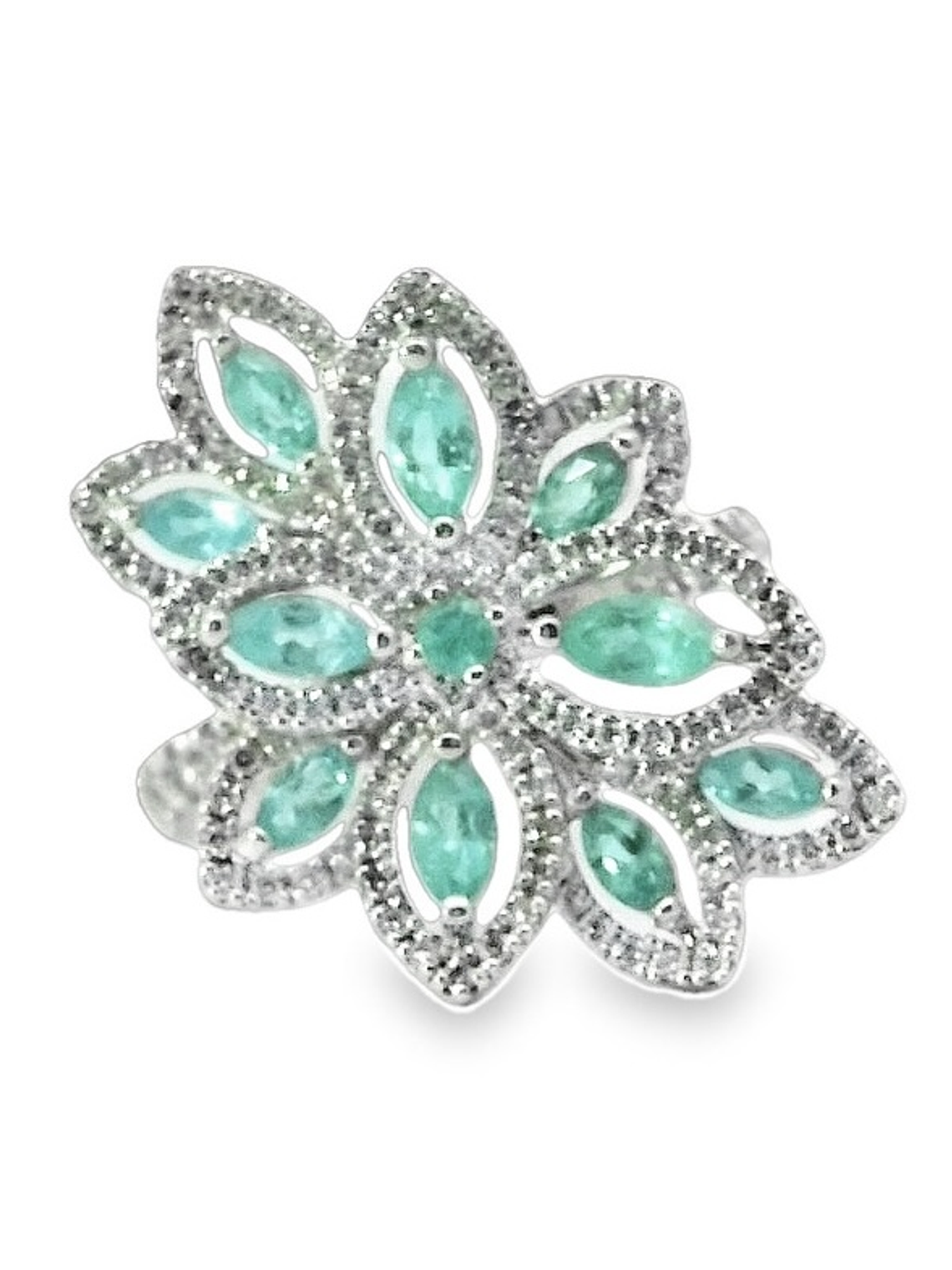 Espectacular Anillo 11 Turmalinas Paraíba Neón con Halo de Diamantes en Platino 1