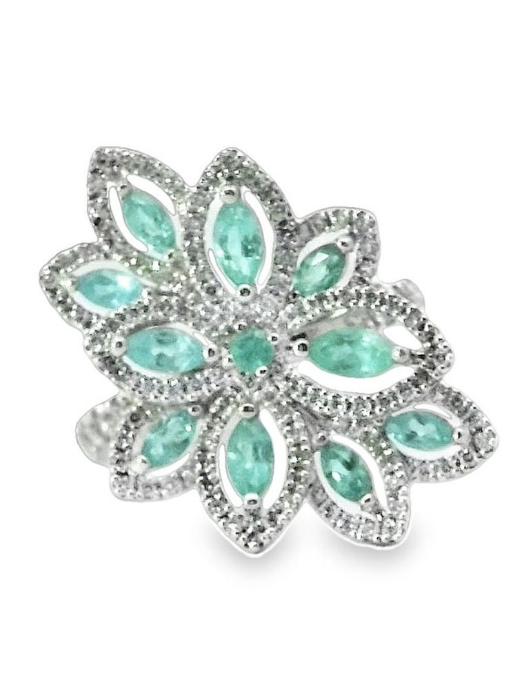 Espectacular Anillo 11 Turmalinas Paraíba Neón con Halo de Diamantes en Platino 1