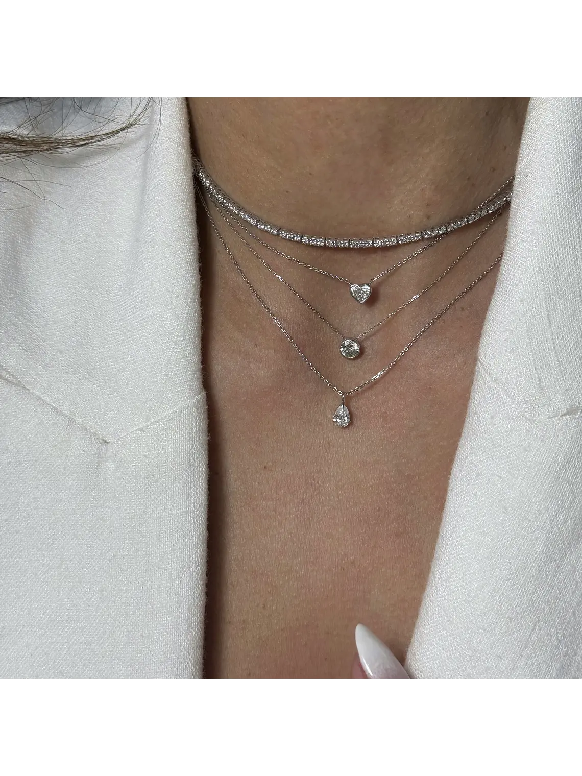 Collar Punto de Luz Diamante Corte Gota Pera Oro Blanco 18K 4
