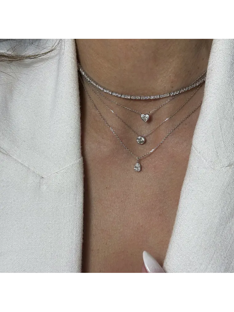 Collar Punto de Luz Diamante Corte Gota Pera Oro Blanco 18K 4