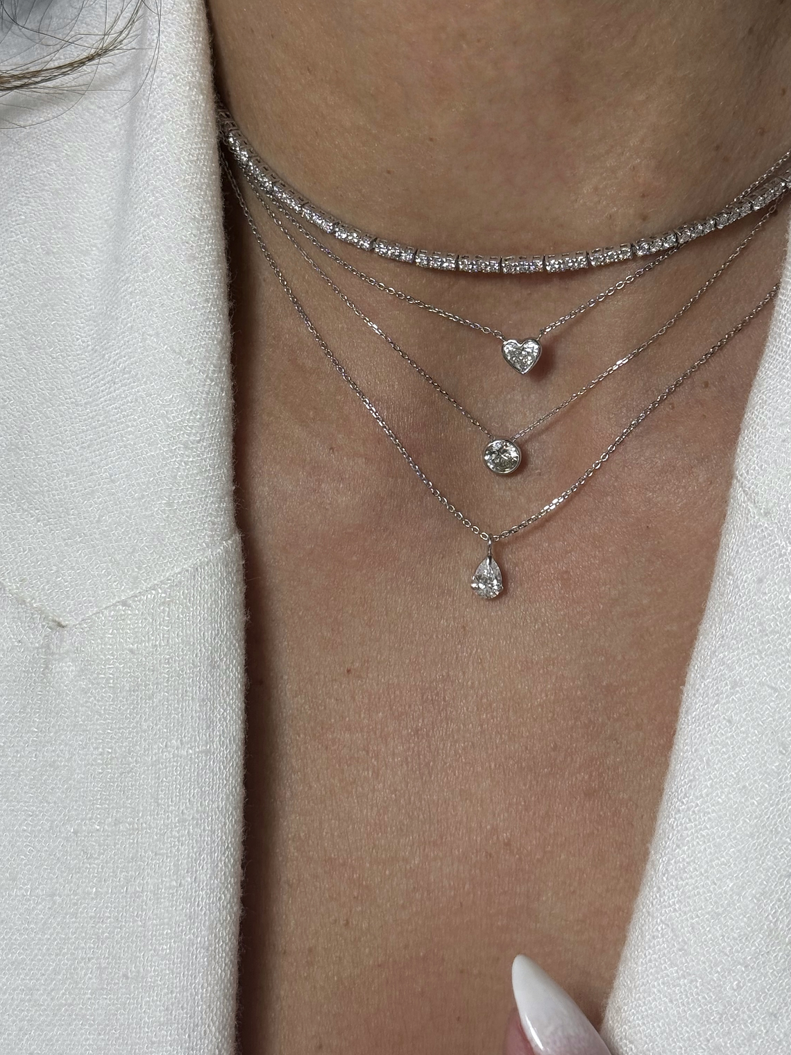 Collar Punto de Luz Diamante Corte Gota Pera Oro Blanco 18K 4