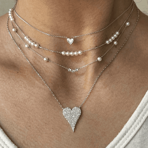 Collar Diamante Corazón en Oro Blanco 18K