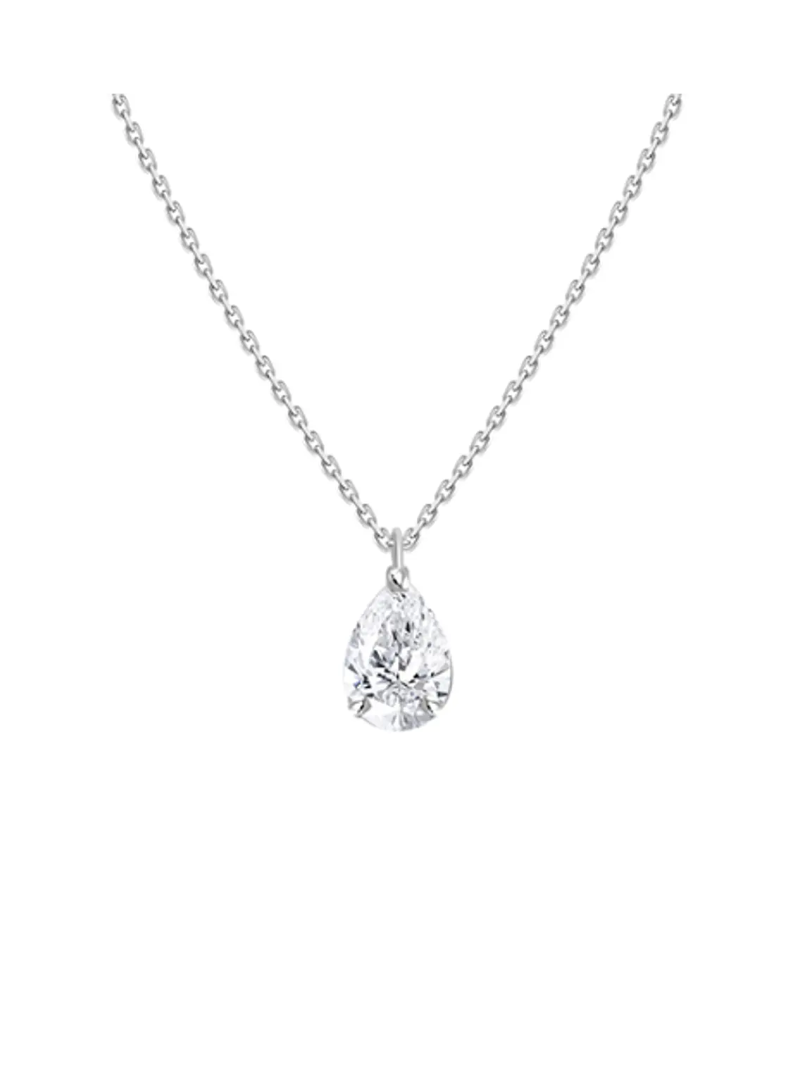 Collar Punto de Luz Diamante Corte Gota Pera Oro Blanco 18K 1