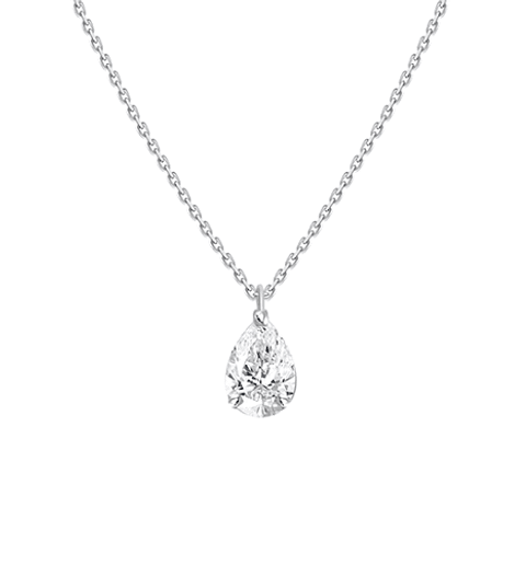 Collar Punto de Luz Diamante Corte Gota Pera Oro Blanco 18K