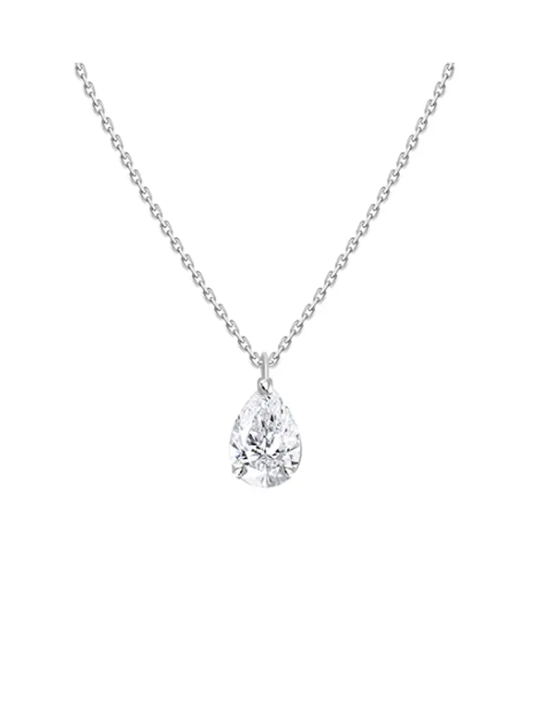 Collar Punto de Luz Diamante Corte Gota Pera Oro Blanco 18K 1
